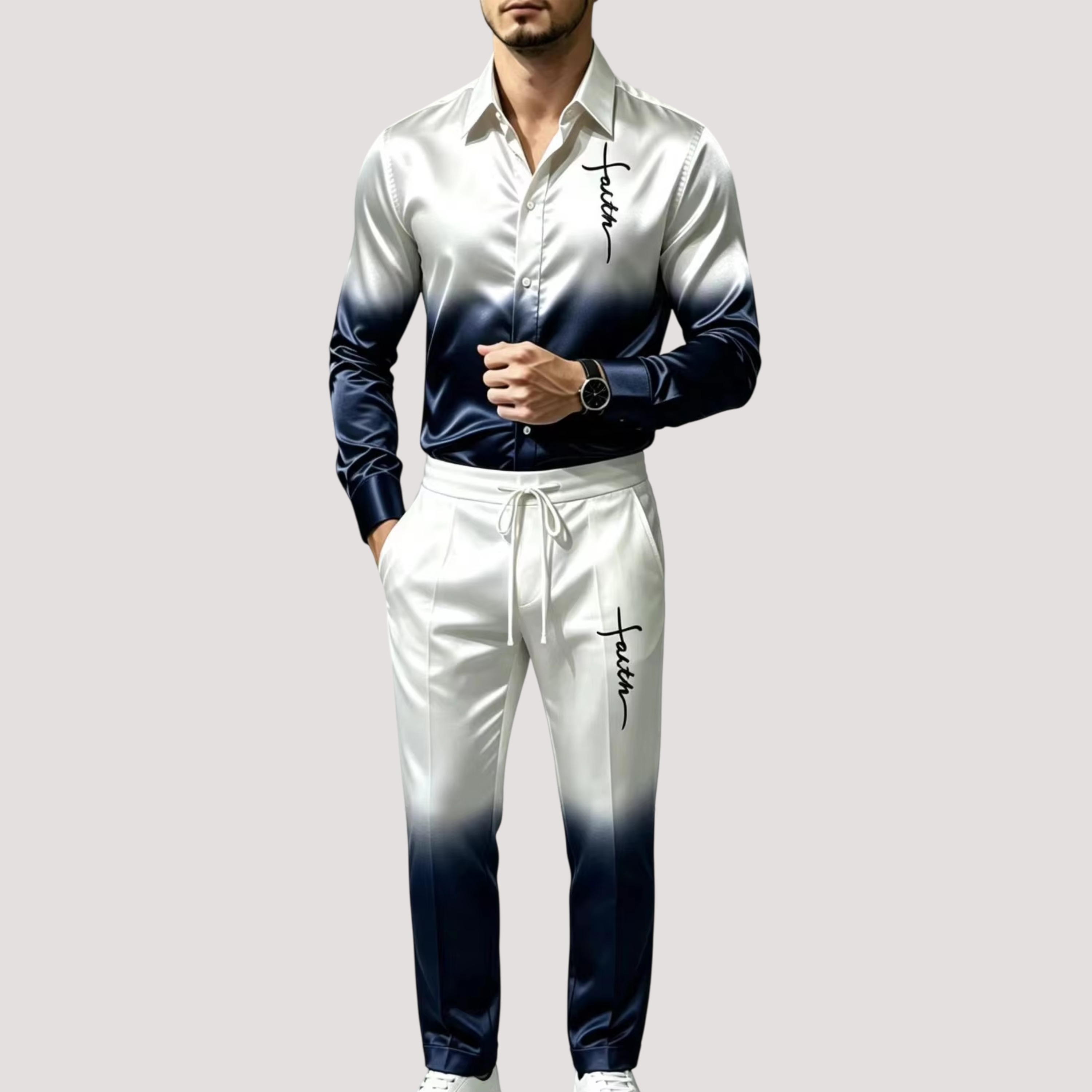 Mens Fashion Clothes - Мужской спортивный костюм из сатинового шелка,